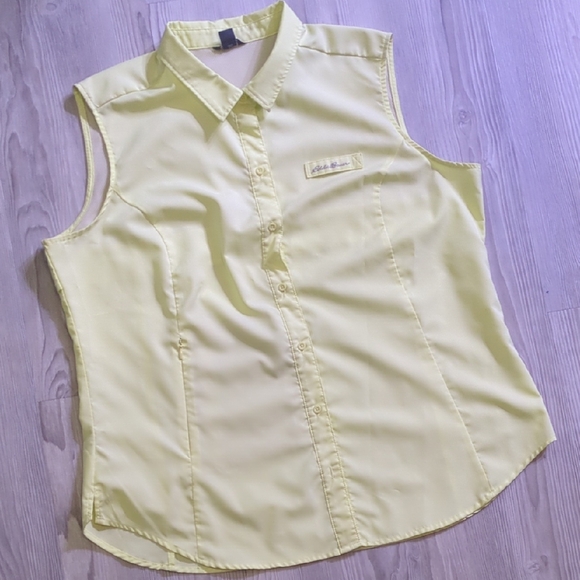 Eddie Bauer Tops - Eddie Bauer Sleeveless Shirt XL Lemon Wash Fishing Hiking Lightweight